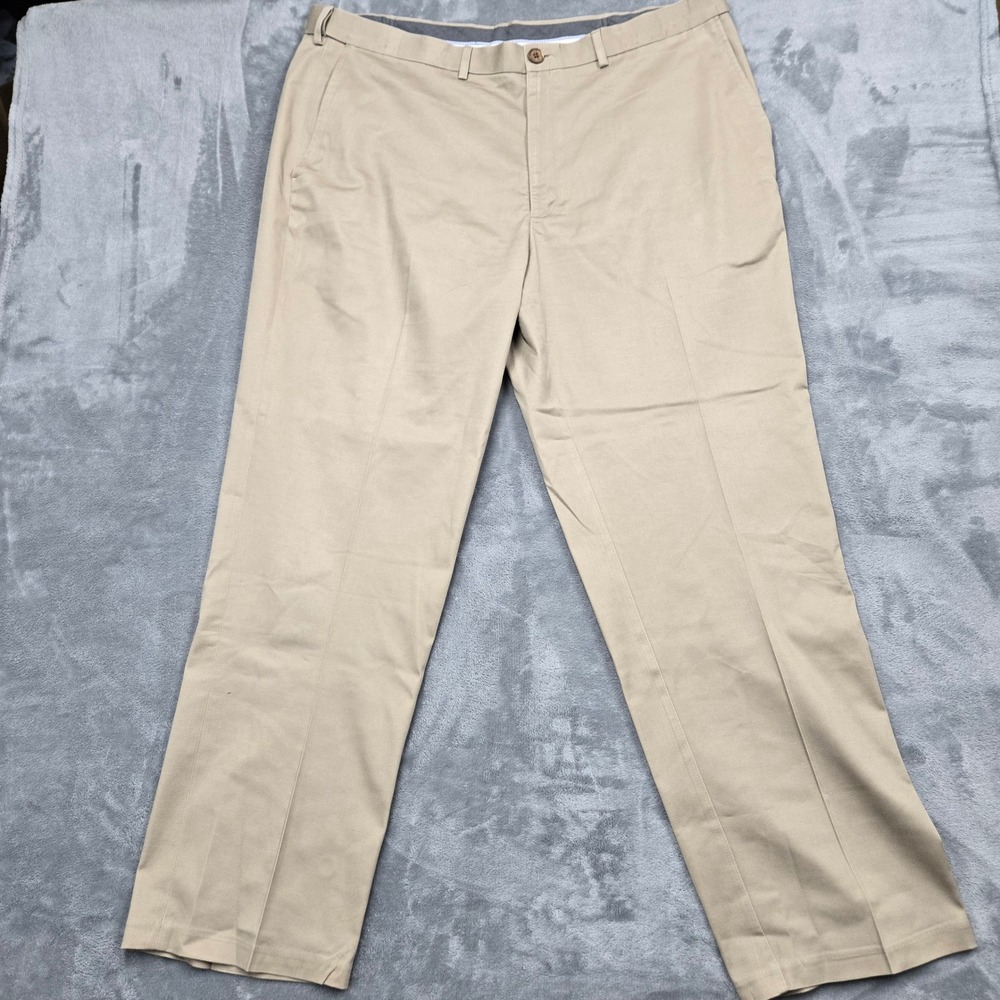 Haggar Mens Size 42x32 Premium No Iron Khaki Pants Classic Fit Tan Cotton Blend